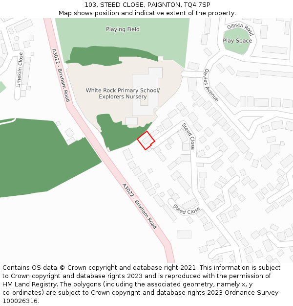 103, STEED CLOSE, PAIGNTON, TQ4 7SP: Location map and indicative extent of plot