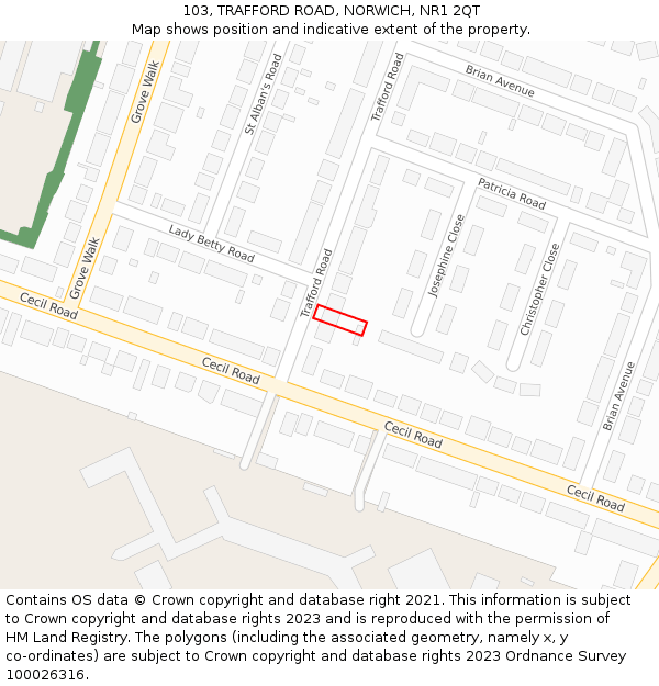 103, TRAFFORD ROAD, NORWICH, NR1 2QT: Location map and indicative extent of plot
