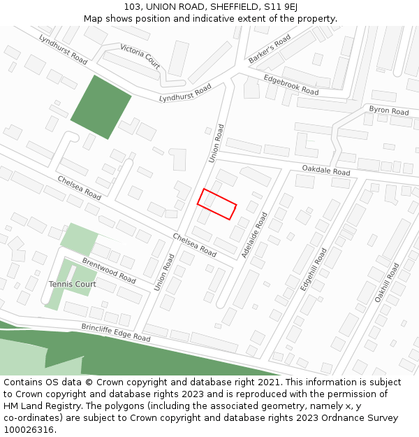 103, UNION ROAD, SHEFFIELD, S11 9EJ: Location map and indicative extent of plot