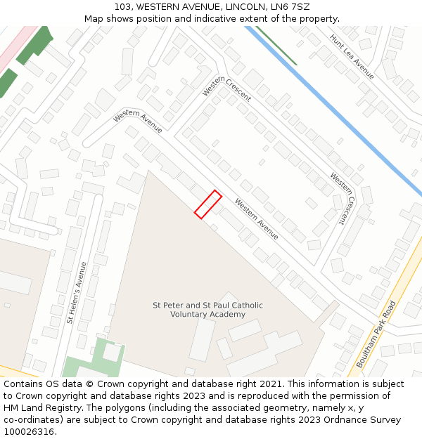 103, WESTERN AVENUE, LINCOLN, LN6 7SZ: Location map and indicative extent of plot