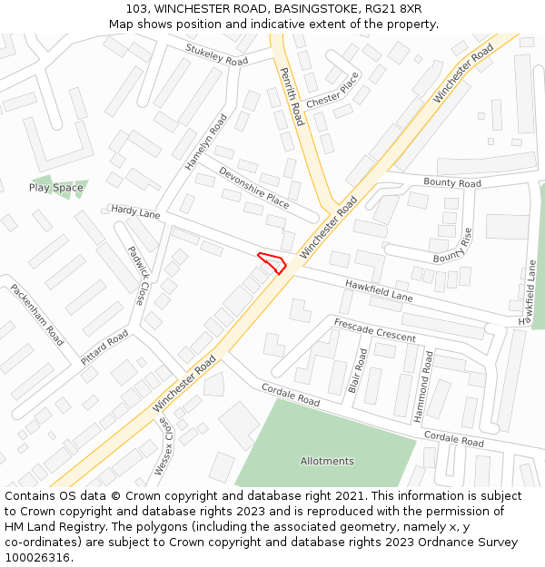 103, WINCHESTER ROAD, BASINGSTOKE, RG21 8XR: Location map and indicative extent of plot