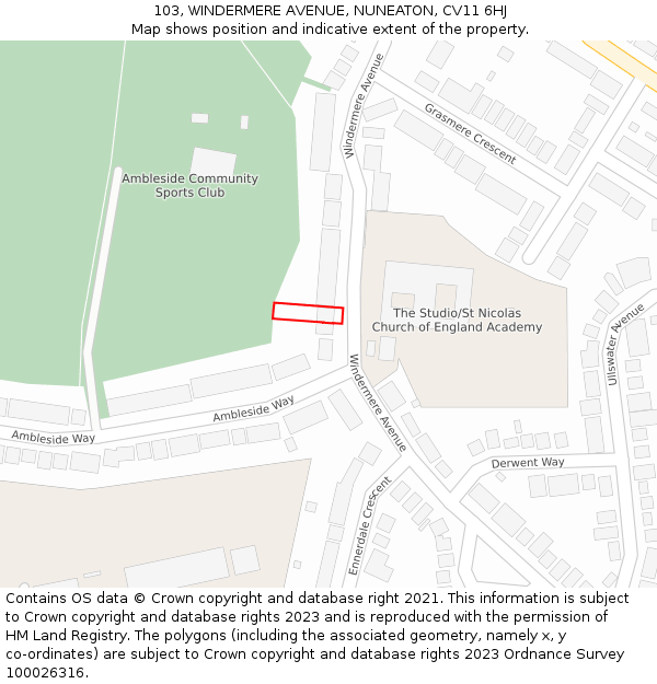 103, WINDERMERE AVENUE, NUNEATON, CV11 6HJ: Location map and indicative extent of plot