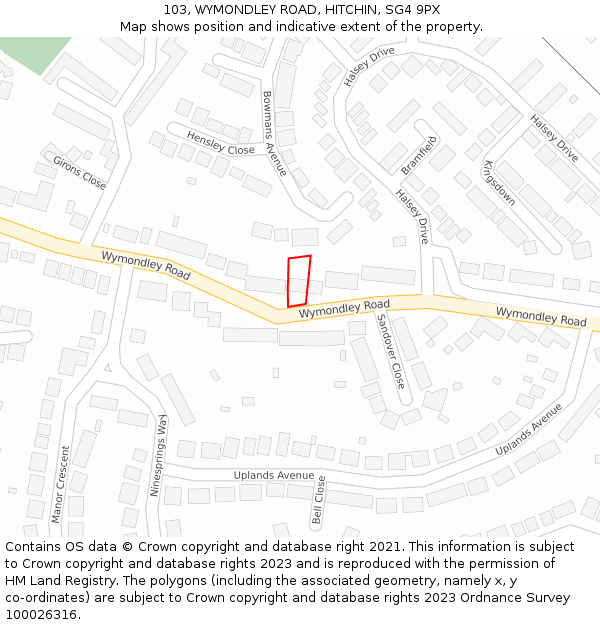 103, WYMONDLEY ROAD, HITCHIN, SG4 9PX: Location map and indicative extent of plot