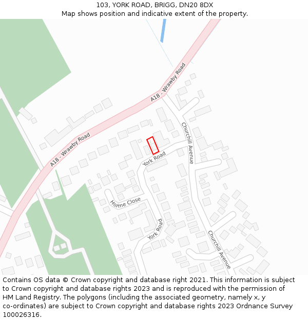 103, YORK ROAD, BRIGG, DN20 8DX: Location map and indicative extent of plot