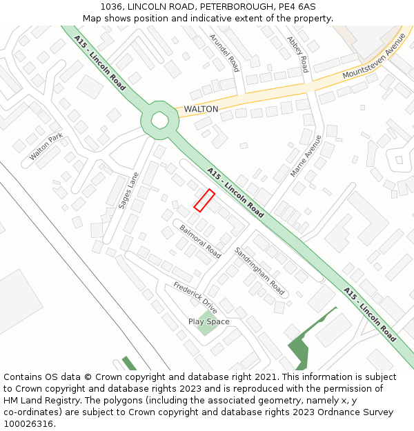 1036, LINCOLN ROAD, PETERBOROUGH, PE4 6AS: Location map and indicative extent of plot