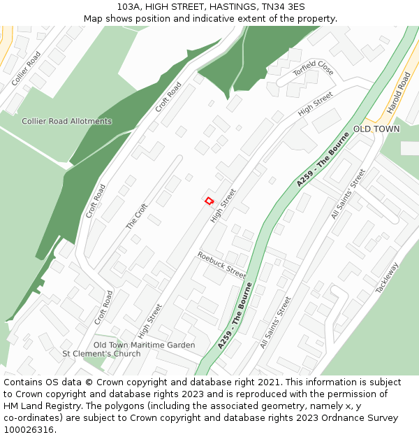 103A, HIGH STREET, HASTINGS, TN34 3ES: Location map and indicative extent of plot