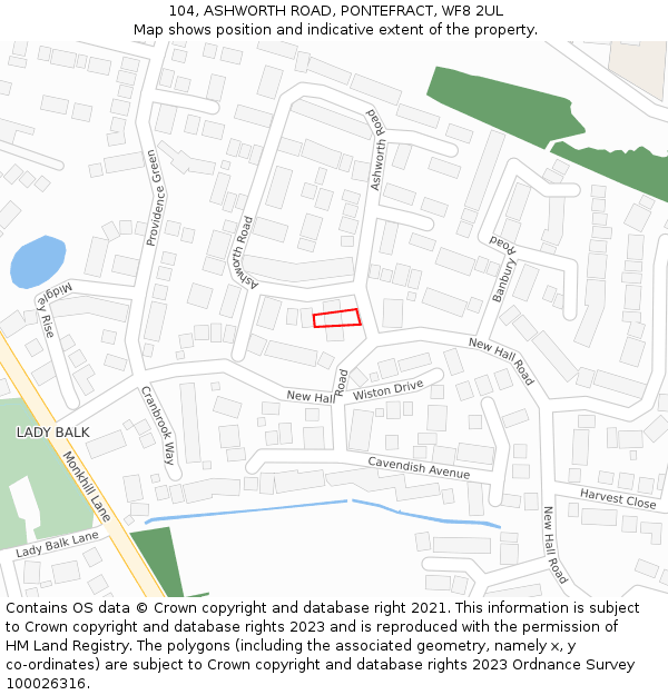 104, ASHWORTH ROAD, PONTEFRACT, WF8 2UL: Location map and indicative extent of plot