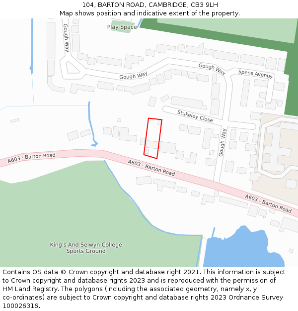104, BARTON ROAD, CAMBRIDGE, CB3 9LH: Location map and indicative extent of plot