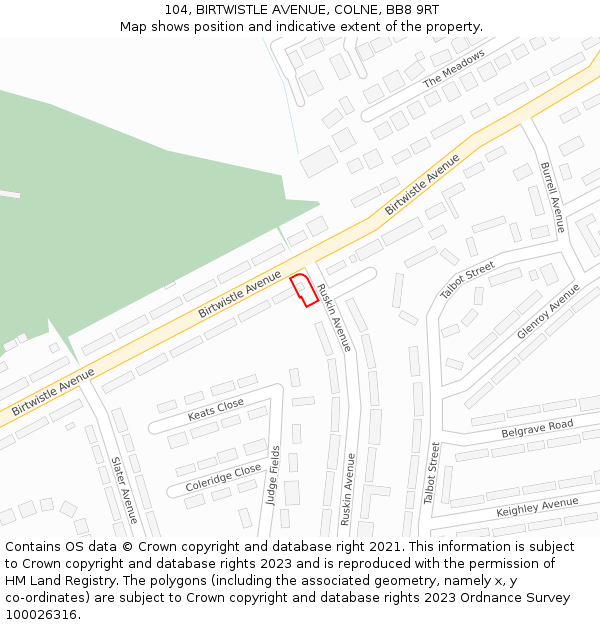 104, BIRTWISTLE AVENUE, COLNE, BB8 9RT: Location map and indicative extent of plot