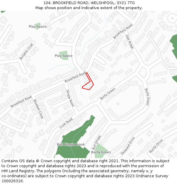 104, BROOKFIELD ROAD, WELSHPOOL, SY21 7TG: Location map and indicative extent of plot