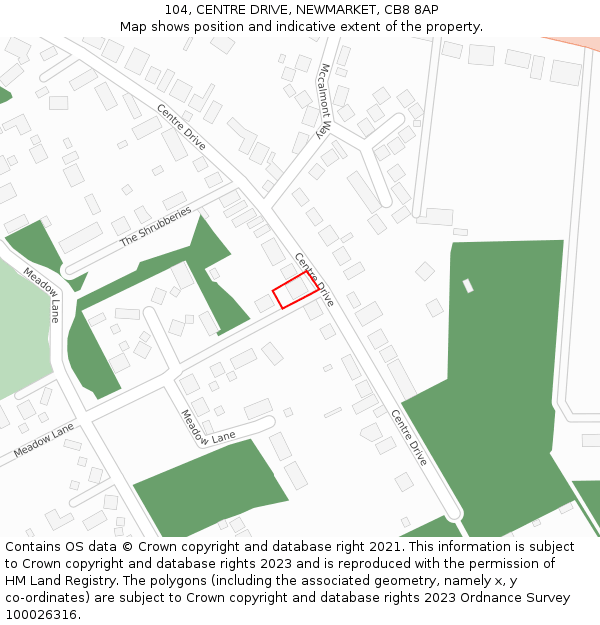104, CENTRE DRIVE, NEWMARKET, CB8 8AP: Location map and indicative extent of plot