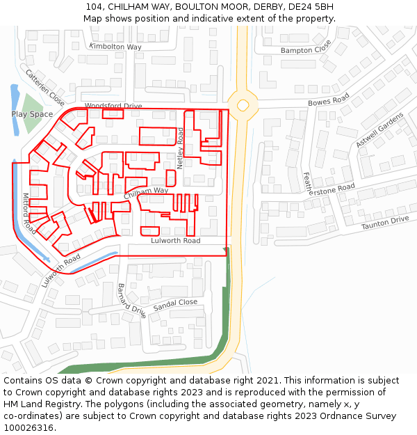 104, CHILHAM WAY, BOULTON MOOR, DERBY, DE24 5BH: Location map and indicative extent of plot