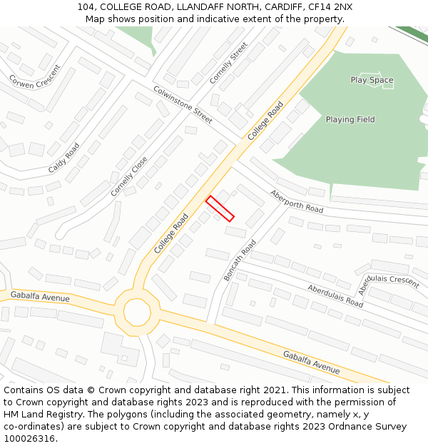 104, COLLEGE ROAD, LLANDAFF NORTH, CARDIFF, CF14 2NX: Location map and indicative extent of plot