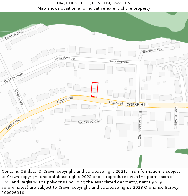 104, COPSE HILL, LONDON, SW20 0NL: Location map and indicative extent of plot