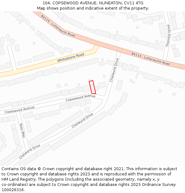 104, COPSEWOOD AVENUE, NUNEATON, CV11 4TG: Location map and indicative extent of plot