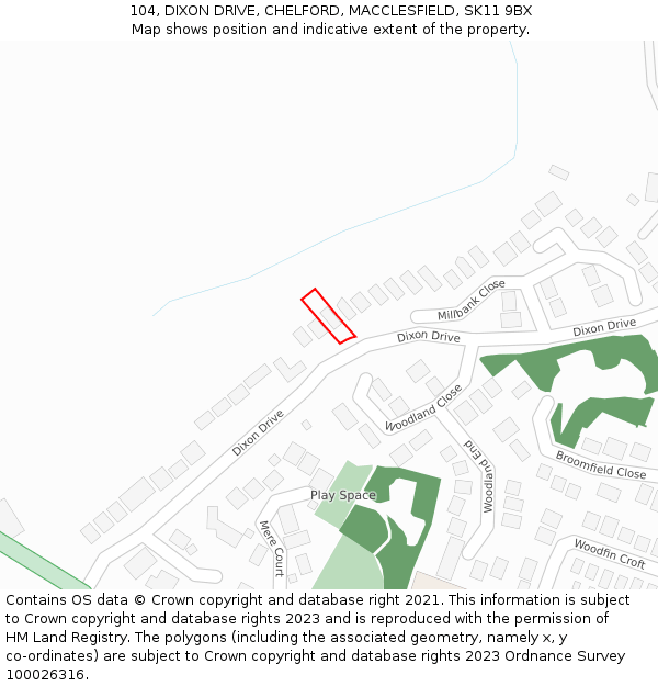 104, DIXON DRIVE, CHELFORD, MACCLESFIELD, SK11 9BX: Location map and indicative extent of plot