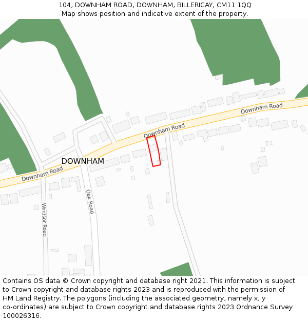 104, DOWNHAM ROAD, DOWNHAM, BILLERICAY, CM11 1QQ: Location map and indicative extent of plot