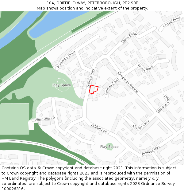 104, DRIFFIELD WAY, PETERBOROUGH, PE2 9RB: Location map and indicative extent of plot