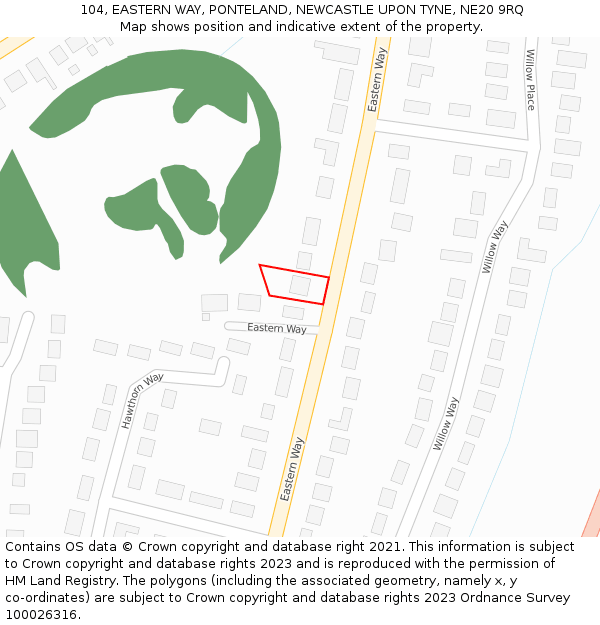 104, EASTERN WAY, PONTELAND, NEWCASTLE UPON TYNE, NE20 9RQ: Location map and indicative extent of plot