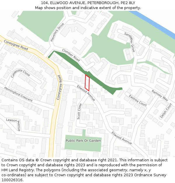 104, ELLWOOD AVENUE, PETERBOROUGH, PE2 8LY: Location map and indicative extent of plot