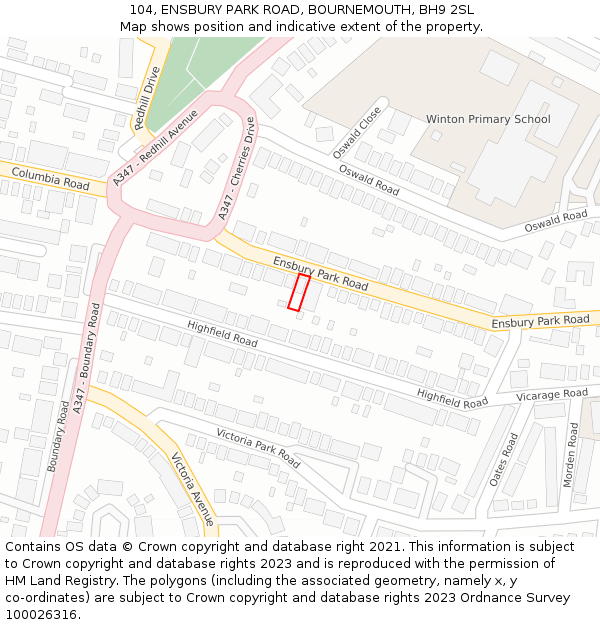 104, ENSBURY PARK ROAD, BOURNEMOUTH, BH9 2SL: Location map and indicative extent of plot