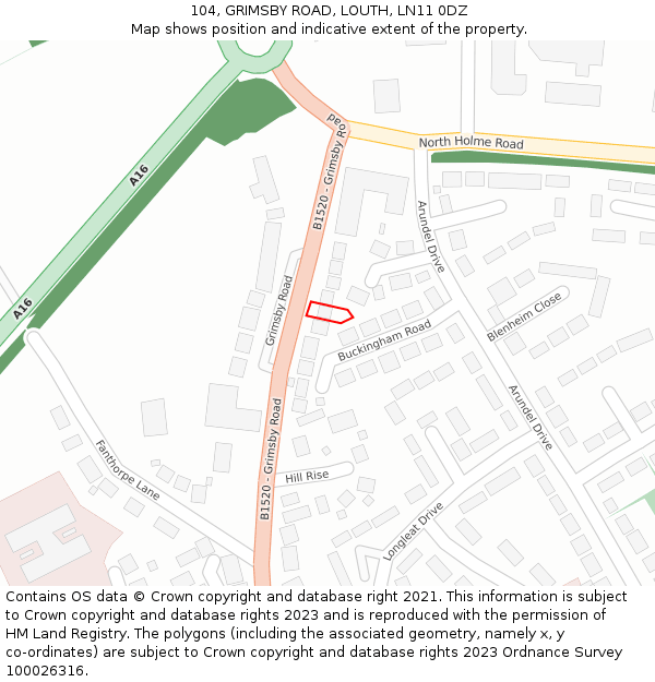 104, GRIMSBY ROAD, LOUTH, LN11 0DZ: Location map and indicative extent of plot