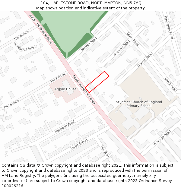 104, HARLESTONE ROAD, NORTHAMPTON, NN5 7AQ: Location map and indicative extent of plot