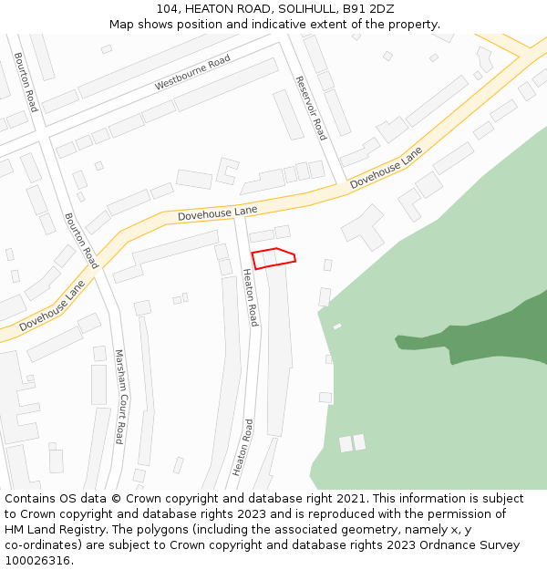 104, HEATON ROAD, SOLIHULL, B91 2DZ: Location map and indicative extent of plot