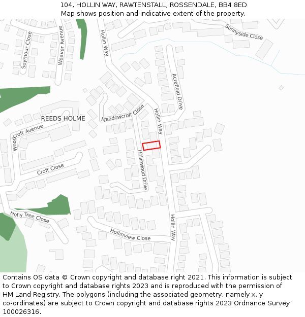 104, HOLLIN WAY, RAWTENSTALL, ROSSENDALE, BB4 8ED: Location map and indicative extent of plot