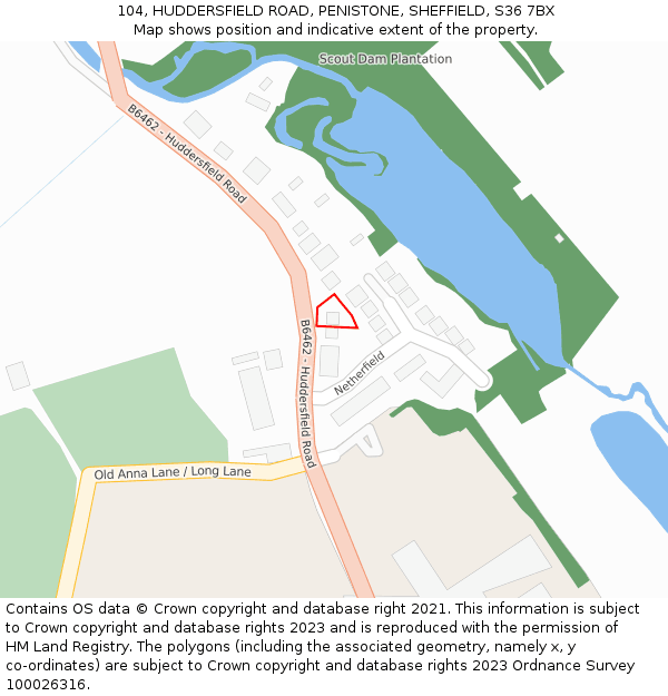 104, HUDDERSFIELD ROAD, PENISTONE, SHEFFIELD, S36 7BX: Location map and indicative extent of plot