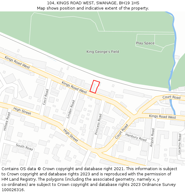 104, KINGS ROAD WEST, SWANAGE, BH19 1HS: Location map and indicative extent of plot