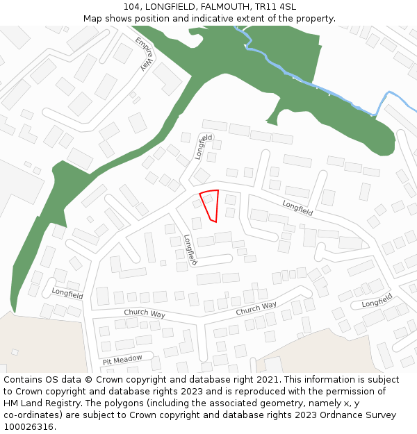 104, LONGFIELD, FALMOUTH, TR11 4SL: Location map and indicative extent of plot