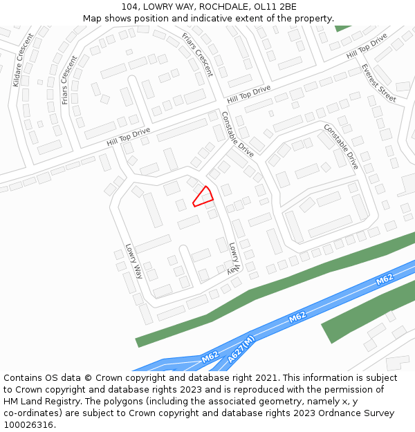 104, LOWRY WAY, ROCHDALE, OL11 2BE: Location map and indicative extent of plot