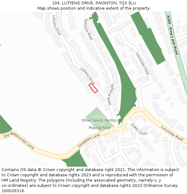 104, LUTYENS DRIVE, PAIGNTON, TQ3 3LU: Location map and indicative extent of plot