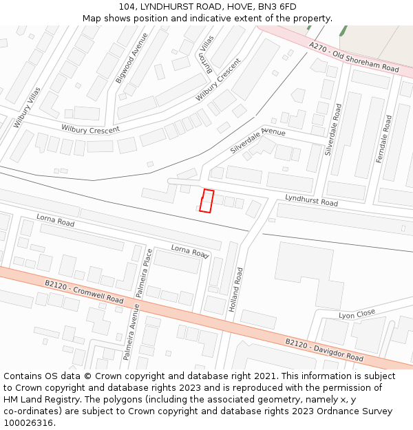 104, LYNDHURST ROAD, HOVE, BN3 6FD: Location map and indicative extent of plot