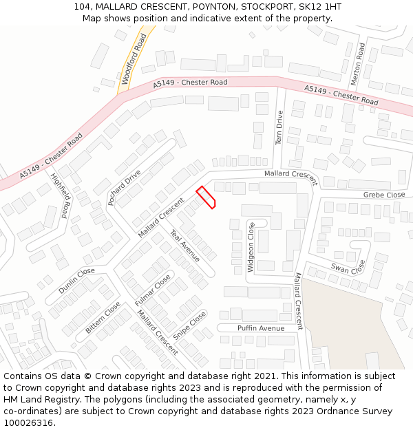 104, MALLARD CRESCENT, POYNTON, STOCKPORT, SK12 1HT: Location map and indicative extent of plot