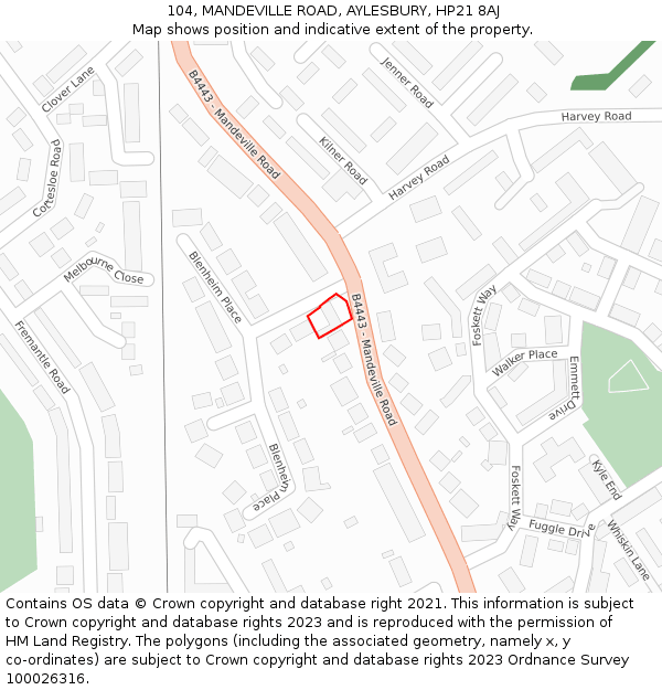 104, MANDEVILLE ROAD, AYLESBURY, HP21 8AJ: Location map and indicative extent of plot