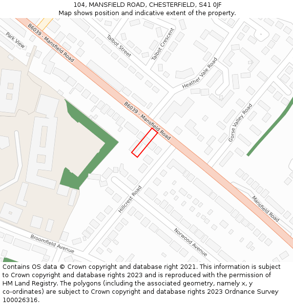 104, MANSFIELD ROAD, CHESTERFIELD, S41 0JF: Location map and indicative extent of plot