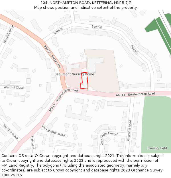 104, NORTHAMPTON ROAD, KETTERING, NN15 7JZ: Location map and indicative extent of plot