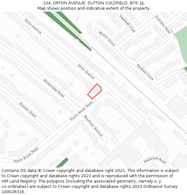 104, ORTON AVENUE, SUTTON COLDFIELD, B76 1JL: Location map and indicative extent of plot