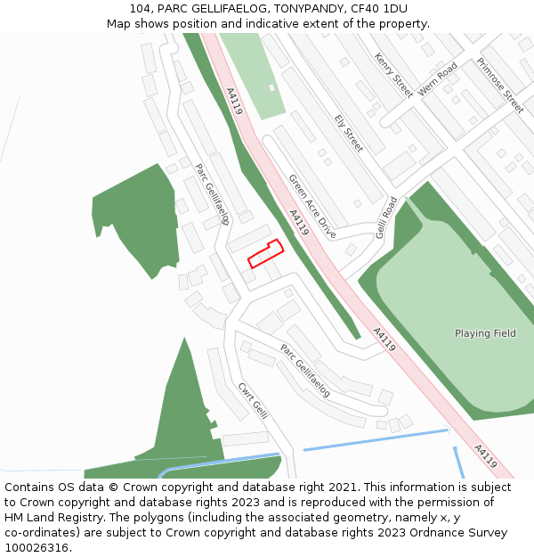 104, PARC GELLIFAELOG, TONYPANDY, CF40 1DU: Location map and indicative extent of plot
