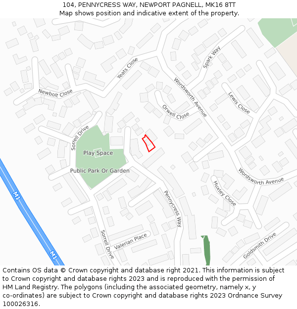 104, PENNYCRESS WAY, NEWPORT PAGNELL, MK16 8TT: Location map and indicative extent of plot
