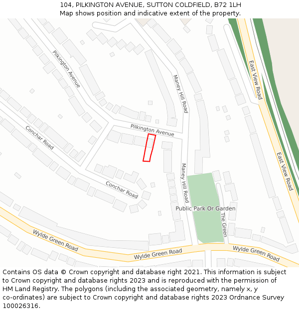 104, PILKINGTON AVENUE, SUTTON COLDFIELD, B72 1LH: Location map and indicative extent of plot