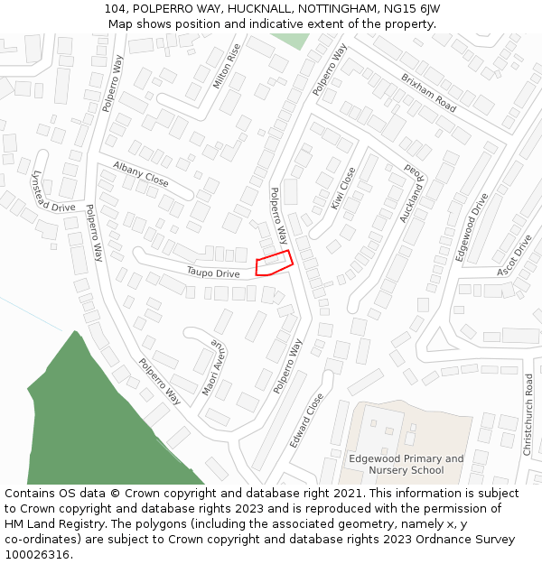 104, POLPERRO WAY, HUCKNALL, NOTTINGHAM, NG15 6JW: Location map and indicative extent of plot