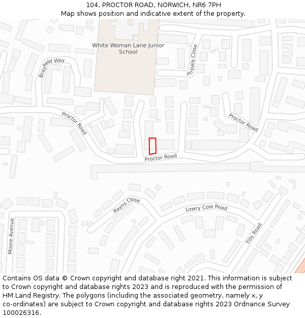 104, PROCTOR ROAD, NORWICH, NR6 7PH: Location map and indicative extent of plot