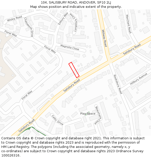 104, SALISBURY ROAD, ANDOVER, SP10 2LJ: Location map and indicative extent of plot