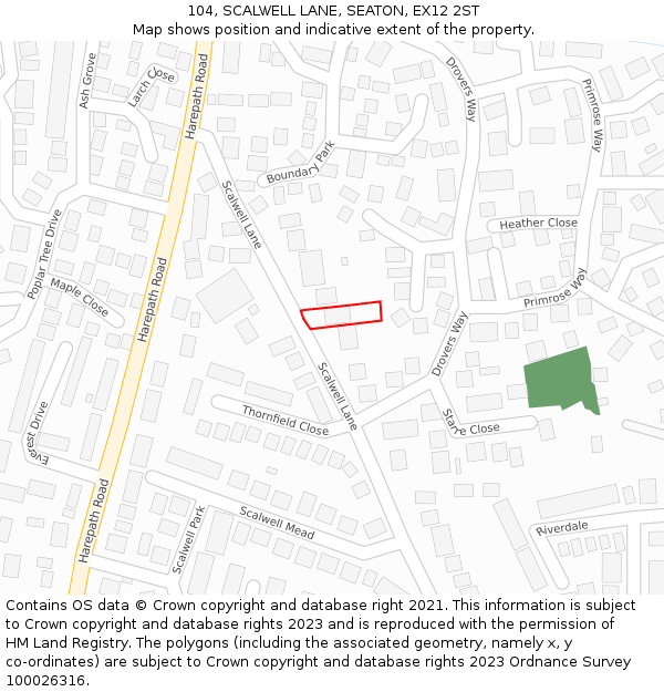 104, SCALWELL LANE, SEATON, EX12 2ST: Location map and indicative extent of plot
