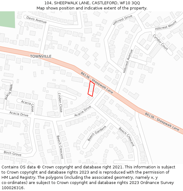 104, SHEEPWALK LANE, CASTLEFORD, WF10 3QQ: Location map and indicative extent of plot