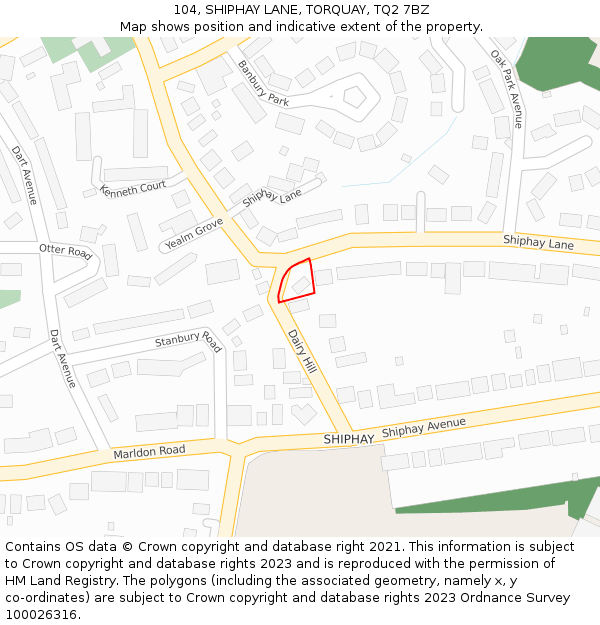 104, SHIPHAY LANE, TORQUAY, TQ2 7BZ: Location map and indicative extent of plot