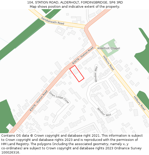 104, STATION ROAD, ALDERHOLT, FORDINGBRIDGE, SP6 3RD: Location map and indicative extent of plot